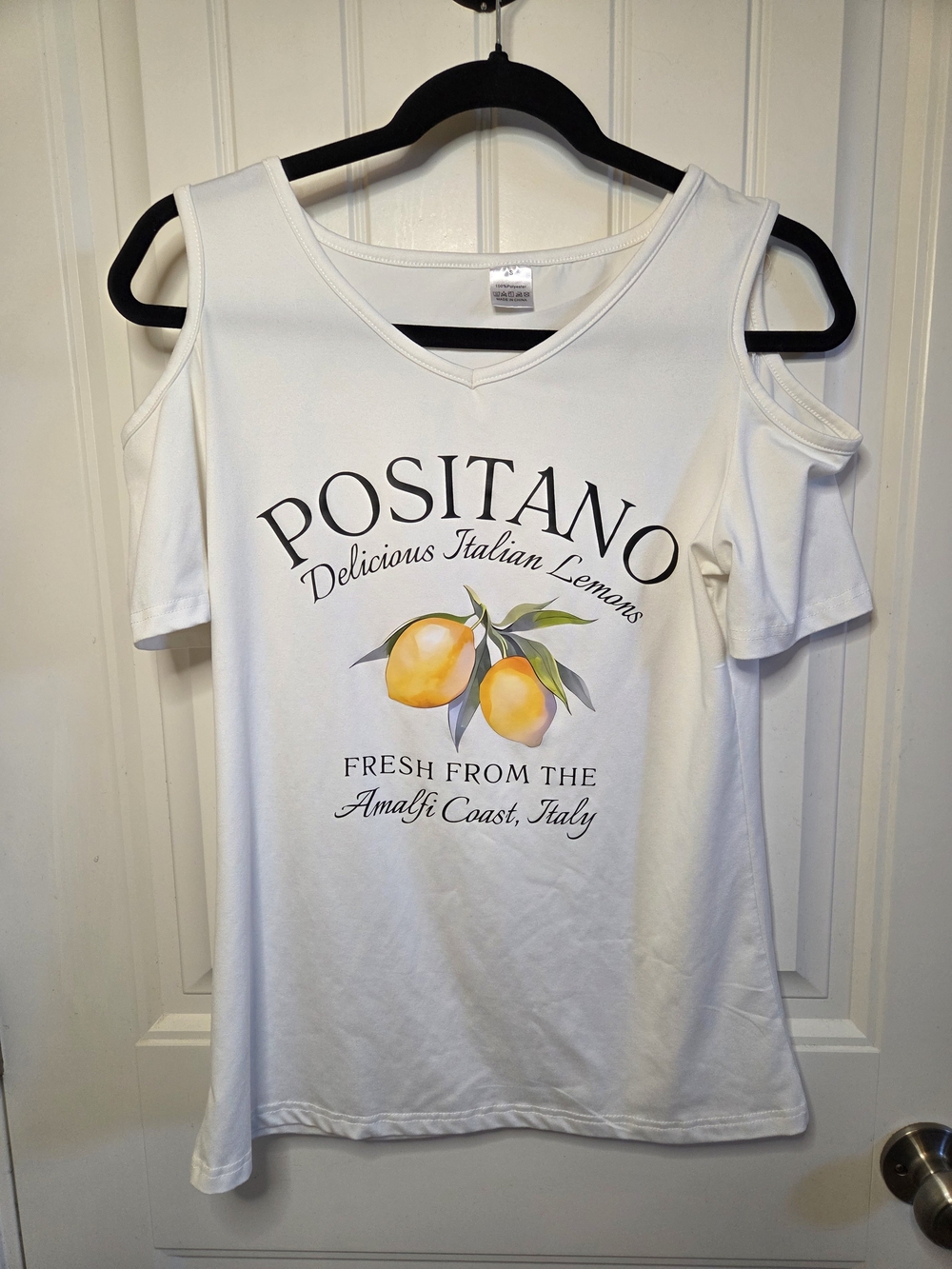 Positano Italian Lemons White Cold-Shoulder Graphic Tee